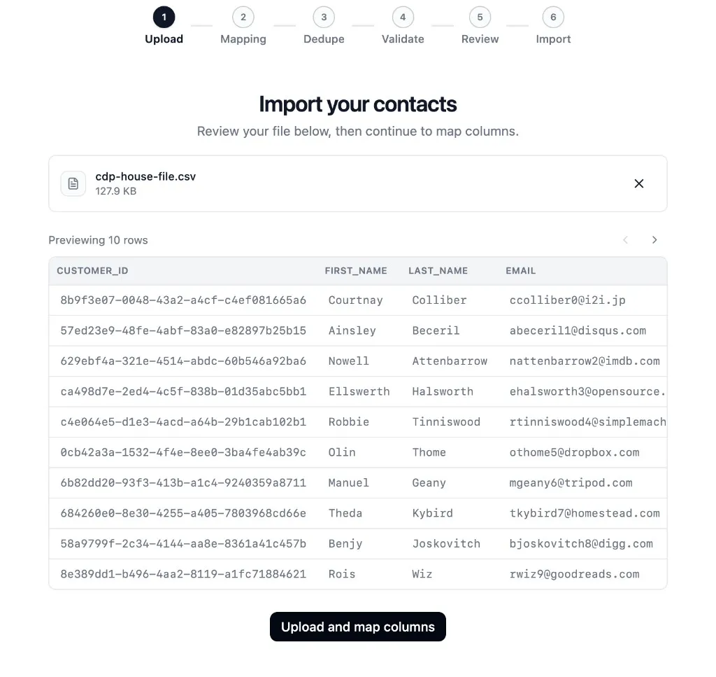 Contact import file preview