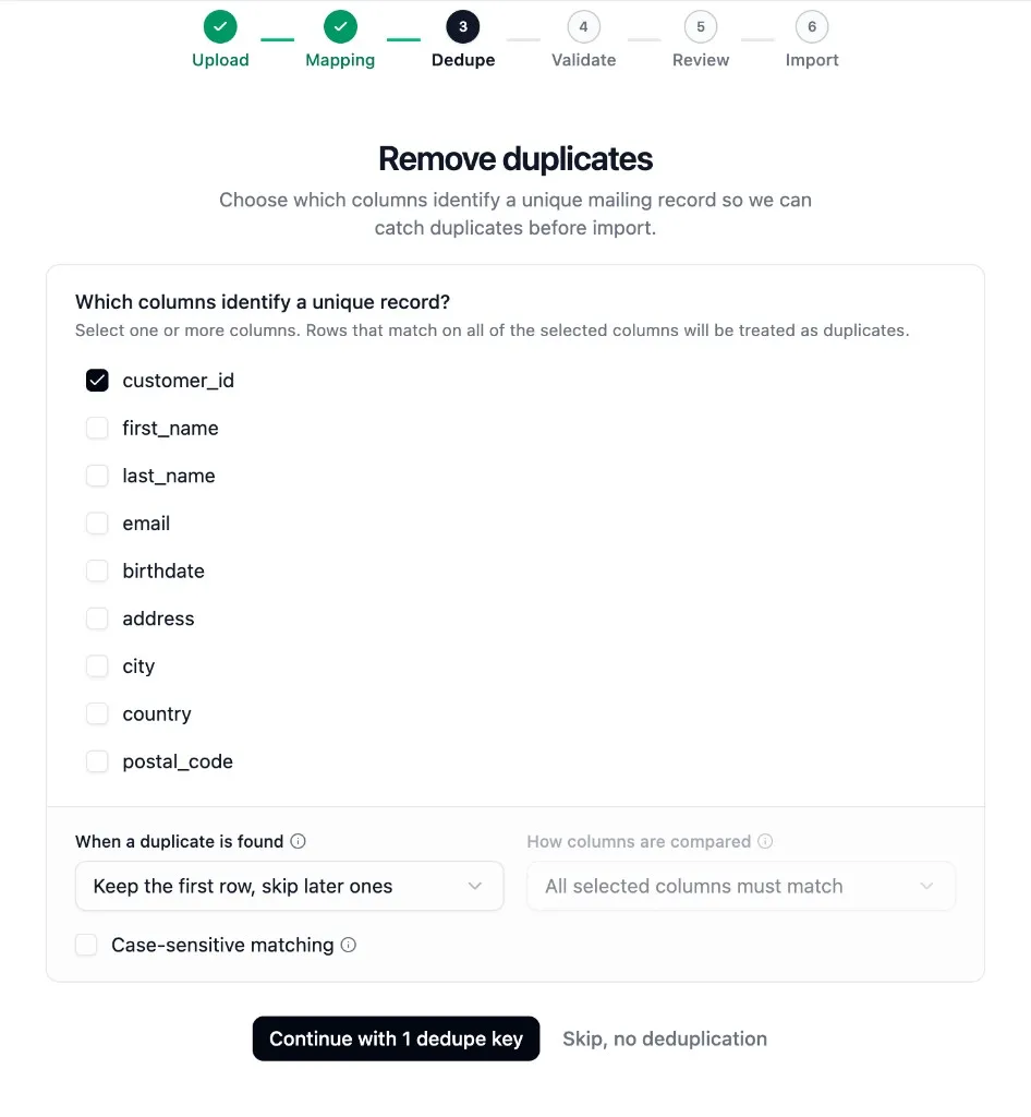 Contact import deduplication