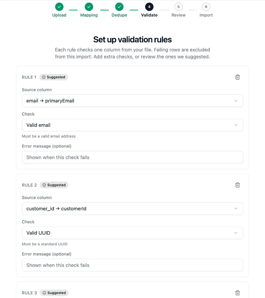 Contact import validation rules