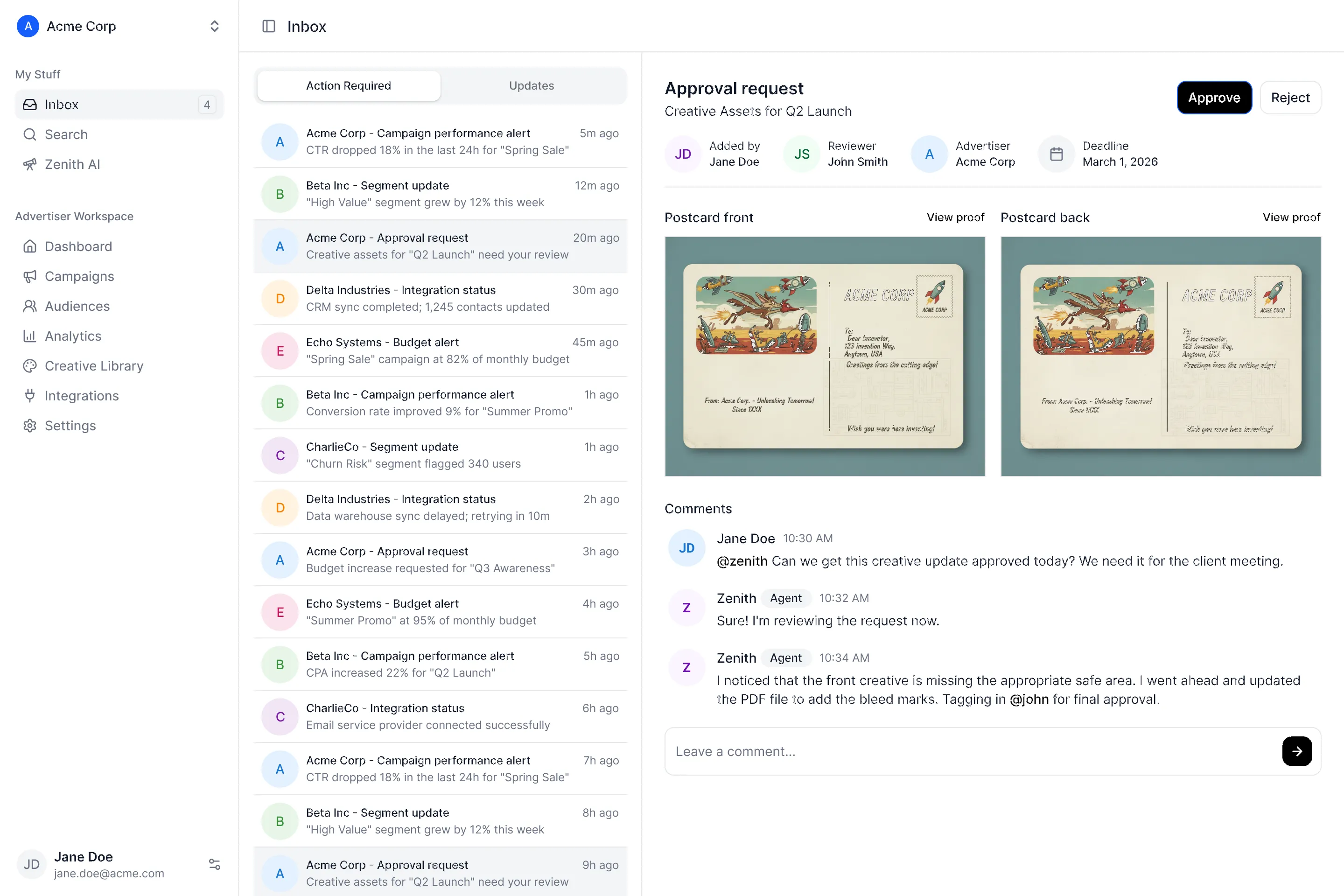 Dashboard UI screenshot